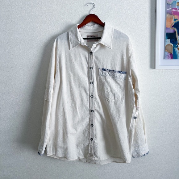 We The Free Free People Two To One Shirt in Ivory Combo Size Large NWOT - Picture 3 of 12